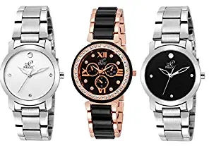 Analogue White Black Dial Women's Combo of 3 Watch PW3 14