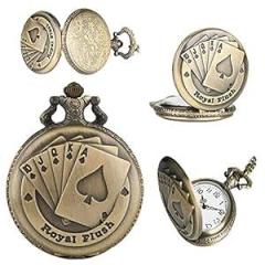 Pocket Watch Gift | Play Cards Embossing | Numerical Dial | Metal Keychain Design | Bronze | Vintage | Antique Style Unisex Watch for Men Woman