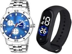 Premium Brand Trending Style Royal Looking Unisex Analog with Digital Black Combo Good Return Gift for Boys Analog with Digital Watch for Men Stainless Steel Watch for Boys Pack of 2