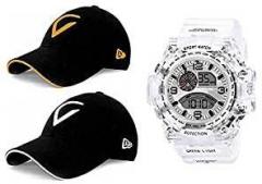 PUTHAK Semi Transparent Digital Watch with Cotton Polyester Unisex Cap Combo Pack of 3 PTHK 1432