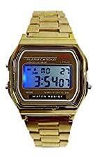 PUTHAK Unisex Grey Dial Metallic Digital Watch with Backlight Gold