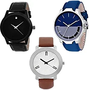 Analogue Blue Dial Men's Watch with Full Black Pack of 3