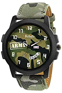 Green Army Dial Day and Date Wrist Watch for Boys and Mens