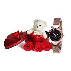 Relish Happy Valentine Day Gift Set Watch, Soft Toys with 3 Flower Box for Girlfriend, Wife and Friends | RE VANW 04