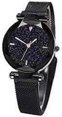 Rishtey Magnetic Strap Magnet Buckle Free Size Black Analog Watch For Women and Girls