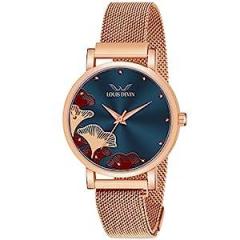 Rose Gold Plated Mesh Chain Analog Wrist Watch for Women Black/Blue/Rose Gold Dial | RG162