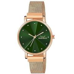 Rose Gold Plated Mesh Chain Analog Wrist Watch for Women Blue/Green/Brown/Black Dial | LD RG173