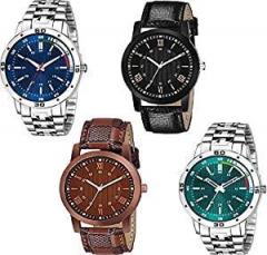 RPS FASHION WITH DEVICE OF R Analog Stainless Steel Leather Strap with Multicolor Dial Casual Men Watch Pack of 4