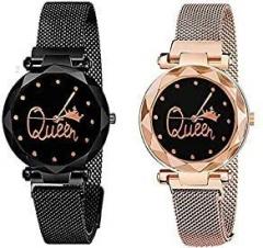 RPS FASHION WITH DEVICE OF R Queen Dial Black and Rose Gold Color Magnet Luxury Watch for Girls and Women