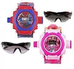 sba prime Digital Unisex Child Watch Pink & Blue Dial, Pink & Red Colored Strap