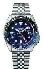 Seiko 5 Sports Blueberry GMT SKX RE Interpretation Analog Stainless Steel Watch For Men SSK003K1 Blue Dial & Silver Colored Strap