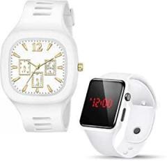 SELLORIA White dial Square Shape Analog and with Digital Silicon Strap Stylish Designer Watch Kids Watch for Boys