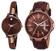 Shocknshop Couple Watch Combo Analogue Unisex Watch Brown Dial Brown Colored Strap
