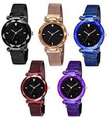 Shunya Analog Girl's Watch Multicolored Dial, Assorted Colored Strap Pack of 5