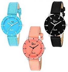 Shunya Analogue Girl's Watch Multicoloured Dial Assorted Colored Strap Pack of 3