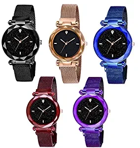 Luxurious Looking 1 Magnet Buckle Starry Sky Quartz Watches for Girls & Women Analog Watch Combo Pack 05
