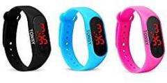 Silicone Slim Digital LED Black Red Dial Boy's and Girl's Bracelet Band Watch Combo Set of 3 Watch for Kids Boys and Girls Kids Boys Watches/Men's Watches/Under 200 Watch