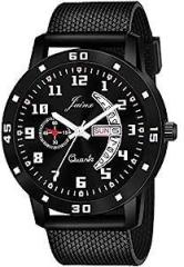 Silicone Strap Black Day and Date Feature Analog Wrist Watch for Men & Boys JM396