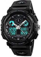 SKMEI Analogue Digital Men's & Boy's Watch Black Dial Black Colored Strap