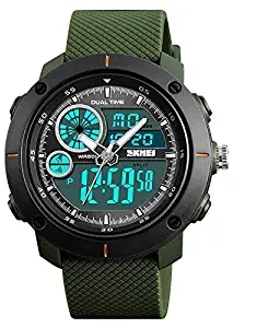 Analogue Digital Men's Watch Black Dial Green Colored Strap