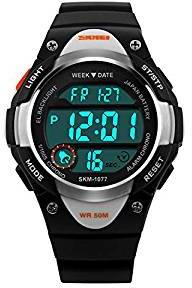 Skmei Kids Black LED Backlight Stainless Steel Case Waterproof Digital Sports Casual Watch for Boys and Girls