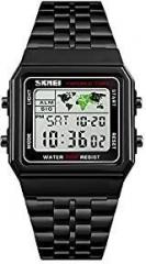 SKMEI Vintage Series Digital Square Dial with World Map Unisex Wrist Watch