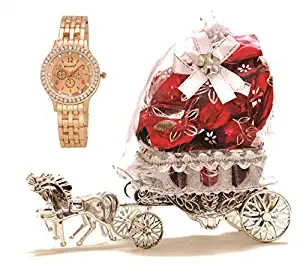 Skylofts Beautiful 10pc Chocolate Horse Decoration Piece with Women Watch Birthday Gifts Pink with Watch