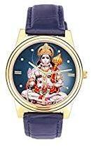sloka Watches Brass Golden Idol Printed Dial Wrist Watch for Unisex, 4 cm Blue with Lord Hanuman on Dial