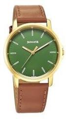 Sonata Traditional Essentials Quartz Analog Green Dial Leather Strap Watch for Men_77083YL04