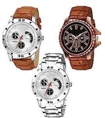 Special Super Quality Analog Watches Combo Look Like Handsome for Boys and Mens Pack of 3 437 MIN BRW