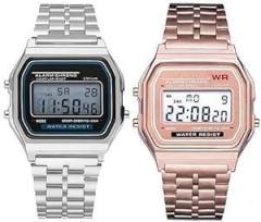 SRNM Unisex Vintage Digital Stainless Steel Square Dial Wrist Watch for Men & Women