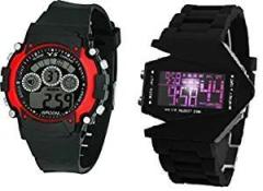 SS S S Traders Digital Unisex Child Watch Multicolored Dial, Black Colored Strap Pack of 2