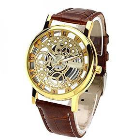 Style Feathers Transparent Analog Gold Dial Men's Watch 103