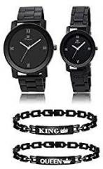Style Keepers Analogue Quartz Movement Black Couple Watch for Men and Women and King Queen Black Bracelet 2 Black