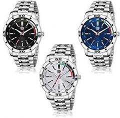 SWADESI STUFF ALL METAL WATCHES Analogue Men's Watch Multicolour Dial & Silver Colored Strap SDS 95 BLK GRY BLU