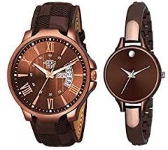 SWADESI STUFF Analog Unisex Adult Watch Brown Dial, Brown Colored Strap Pack of 2