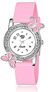 Analog White Dial Diamond Studded Butterfly Watch for Girls & Women
