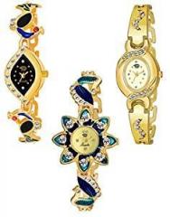 SWADESI STUFF Analogue Girl's Watch Multicolored Dial Gold Colored Strap Pack of 3