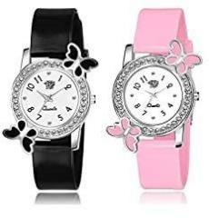 SWADESI STUFF Analogue Women's & Girl's Watch Combo of 2 White Dial Black & Pink Colored Strap