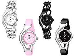 Swadesi Stuff Black & White Color Diamond Studded Dial Analog Watch for Girls and Women Combo of 4