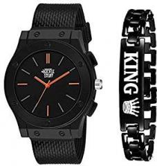 SWADESI STUFF Black Color Combo of Watch & King Bracelet for Men Black