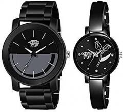 SWADESI STUFF Black Color Dial Round Shap Analog Elegant Couple Watch for Men and Women Combo of 2