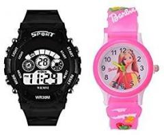 SWADESI STUFF Digital Kids Watch Series Digital Unisex Child Watch Red Dial, Black & Pink Colored Strap Pack of 2