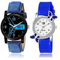 SWADESI STUFF Embellished & Studded Dial Analogue Unisex Watch Black And White Dial Blue Colored Strap LR 2 & BF BLUE
