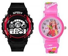 SWADESI STUFF Kids Digital Red Analog Digital Barbie Pink Girl's & Boy's Watch Combo
