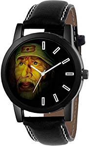 Swadesi Stuff Leather Strap Lord Sai Baba Black Dial Analogue Watch for Men and Women