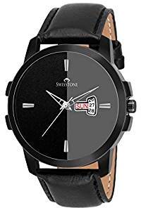 Swisstone BK385 BLK Black Leather Strap Wrist Watch for Men