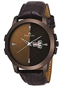 BRW385 BRWN Brown Leather Strap Wrist Watch for Men