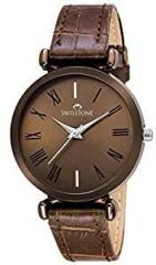 SWISSTONE CK312 BRWN Brown Leather Strap Wrist Watch for Women