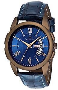 SWISSTONE Leather Strap Analogue Blue Dial Men's Wrist Watch